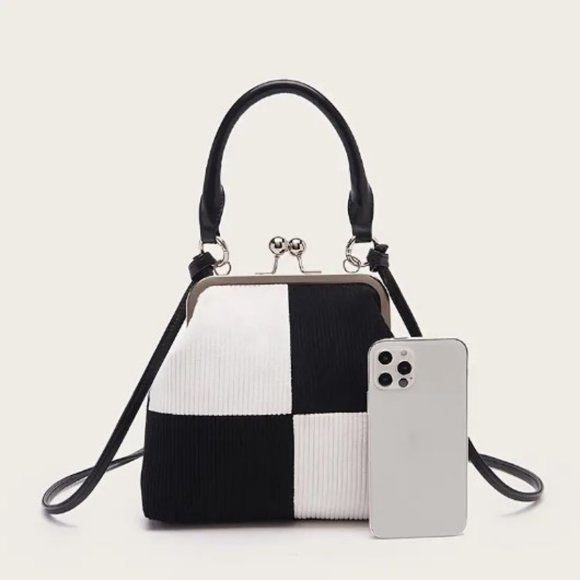 Handbags - Black & White Corduroy Purse